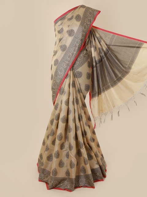 

Pothys Cream-Coloured Printed Tissue Saree