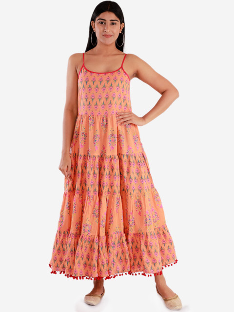 

Lil Peacock Women Peach-Coloured Floral Printed Gown Dress