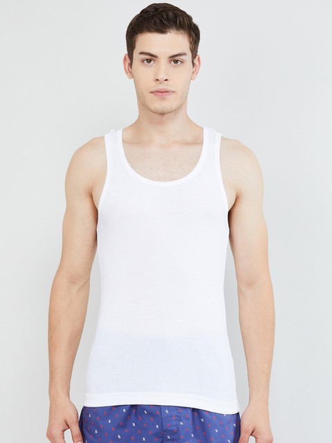 

max Men White Ribbed Anti-Bacterial Innerwear Vest