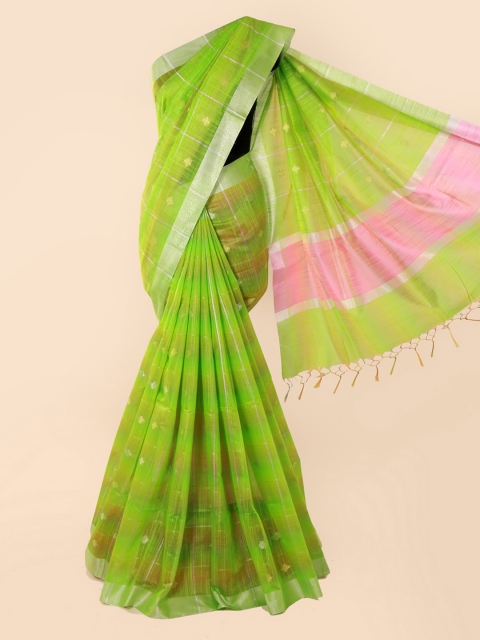 

Pothys Green Checked Cotton Blend Saree