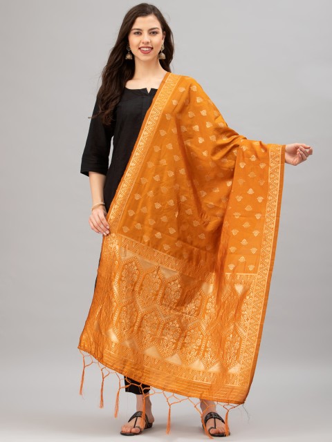 

Satrani Orange & Gold-Coloured Woven Design Jacquard Banarasi Dupatta