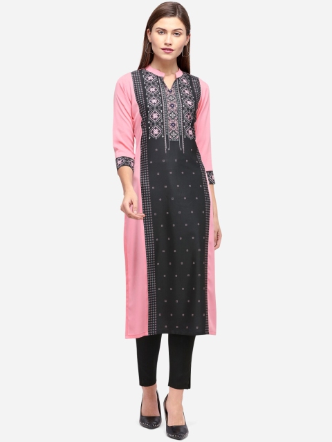 

Sanisa Women Pink Geometric Printed Crepe Handloom Kurta