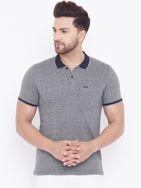Adobe Men Grey Self Design Polo Collar T-shirt