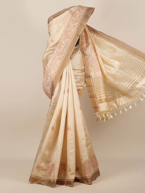 

Pothys Cream-Coloured Woven Design Jute Silk Saree