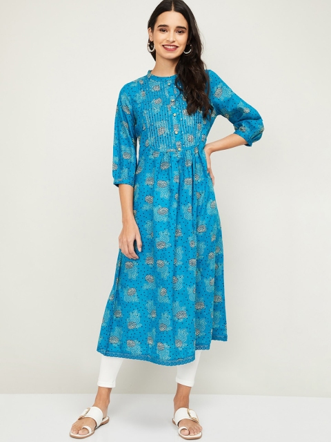 

Melange By Lifestyle Women Blue Floral Printed Anarkali Kurta