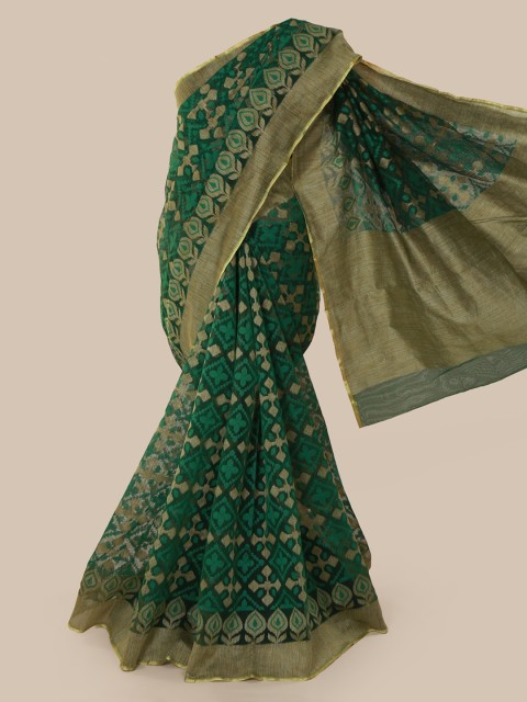 

Pothys Green & Beige Supernet Woven Design Saree