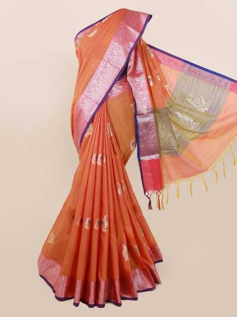 

Pothys Orange Solid Cotton Blend Saree