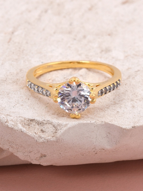 

Tistabene Gold-Plated White International Diamonds-Studded Finger Ring