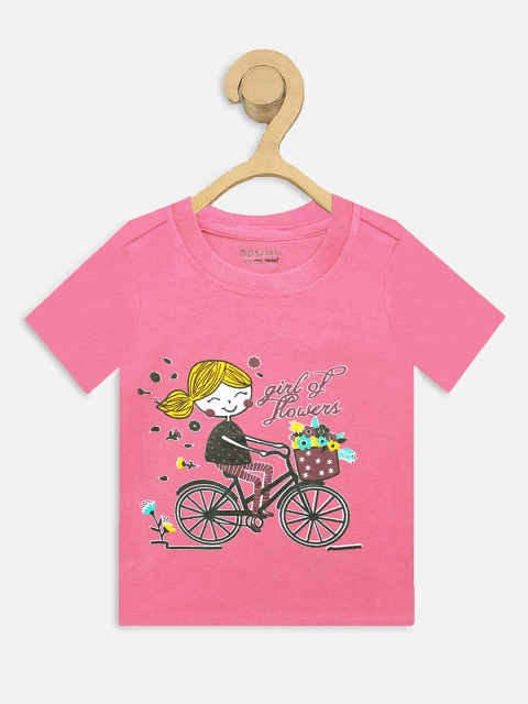 

Miss Chief Girls Pink Printed Round Neck Cotton Pure Cotton T-shirt