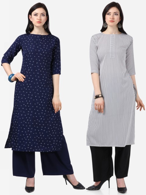 

Florence Women Pack of 2 Multicoloured Printed Crepe Kurta, Multi