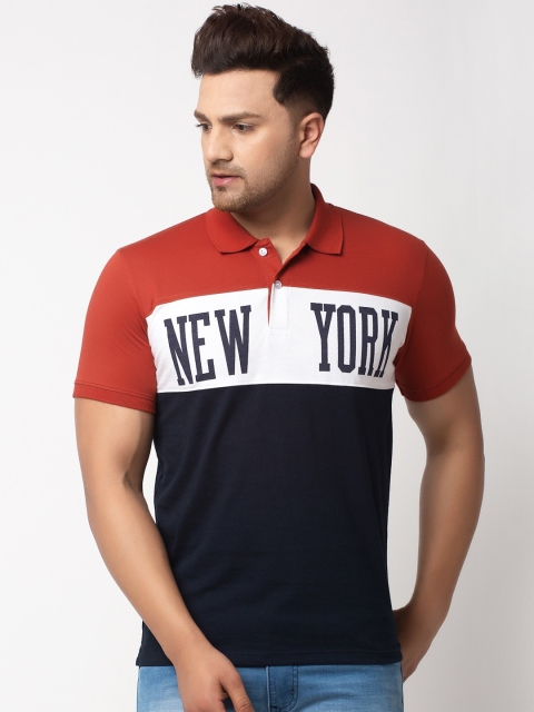 

WILD WEST Men Multicoloured Colourblocked Polo Collar T-shirt, Multi