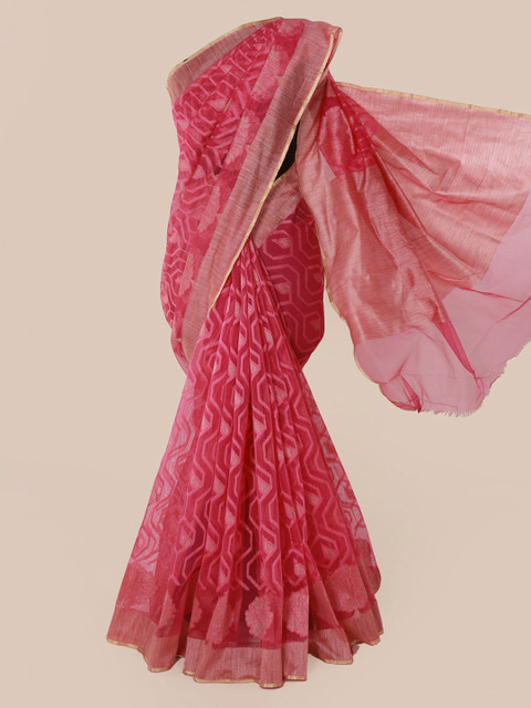 

Pothys Pink Woven Design Supernet Saree