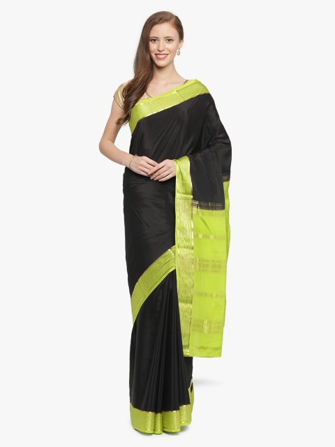 

Sudarshan Silks Black & Lime Green Pure Silk Solid Mysore Silk Saree