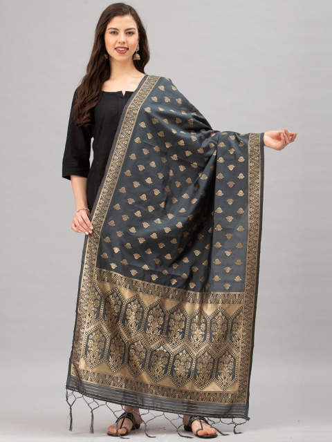 

Satrani Grey & Gold-Coloured Woven Design Jacquard Banarasi Dupatta