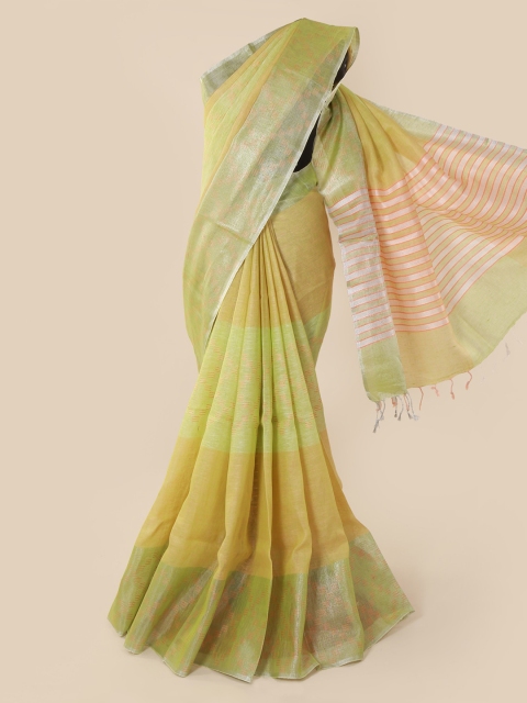 

Pothys Green Striped Linen Blend Saree