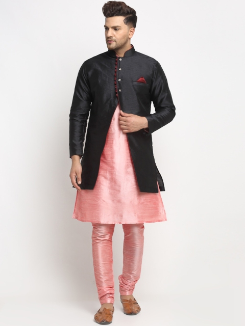 

Benstoke Men Pink & Black Solid Kurta with Churidar
