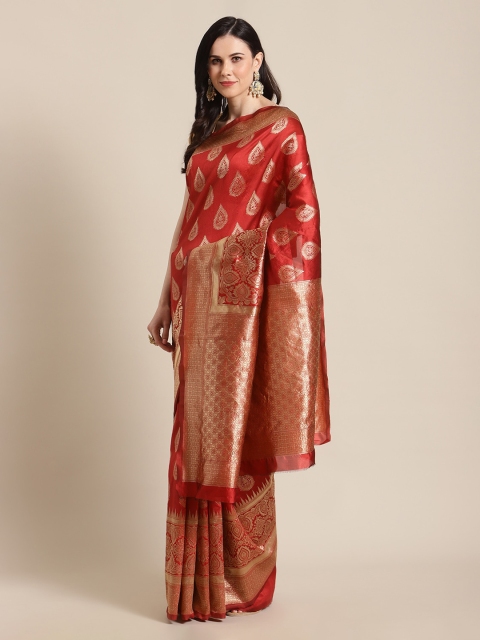 

Mitera Red Silk Blend Woven Design Banarasi Saree