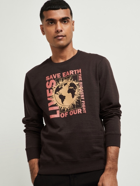 

max Men Brown Printed Sweatshirt