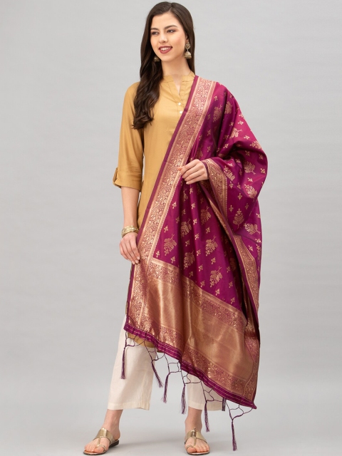 

Satrani Purple & Gold-Coloured Woven Design Jacquard Banarasi Dupatta
