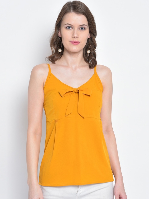 

Mayra Mustard Yellow Applique Sleeveless Crepe Regular Top