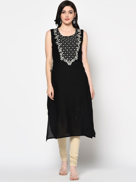 

Gulmohar Jaipur Women Black Ethnic Motifs Embroidered Kurta
