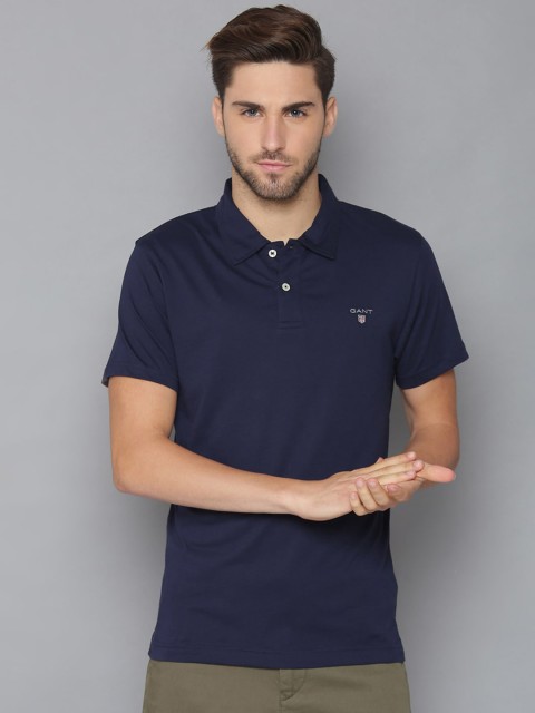

GANT Men Navy Blue Solid Polo Collar T-shirt