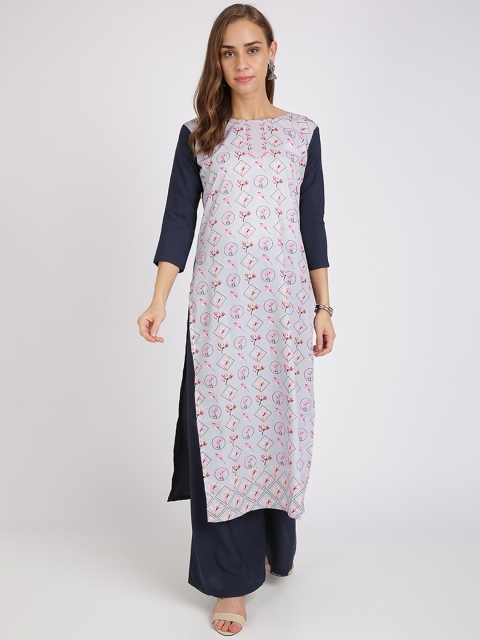 

Florence Women Grey Quirky Printed Crepe Kurta