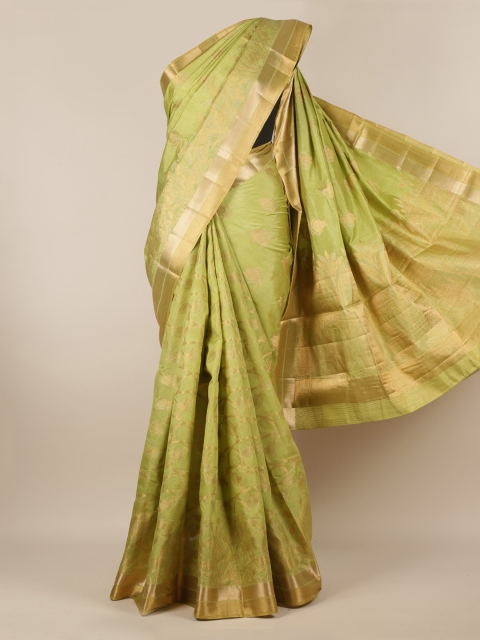

Pothys Green & Gold-Toned Jute Silk Woven Design Saree