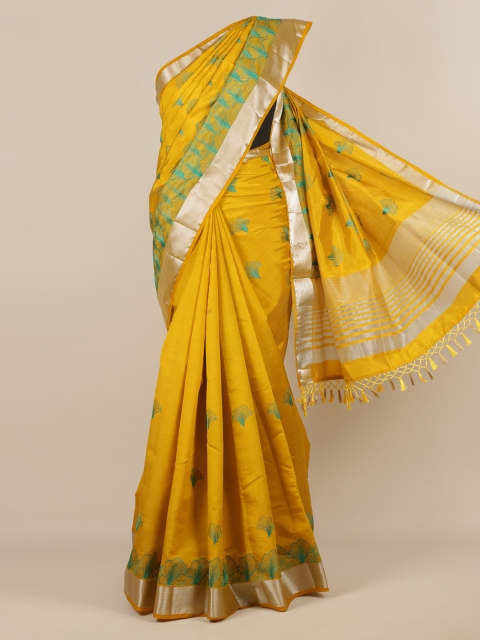 

Pothys Yellow & Blue Jute Silk Woven Design Saree