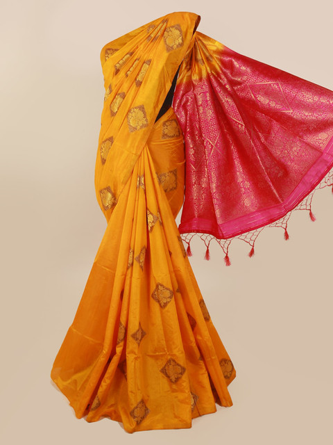 

Pothys Orange & Red Cotton Blend Woven Design Saree