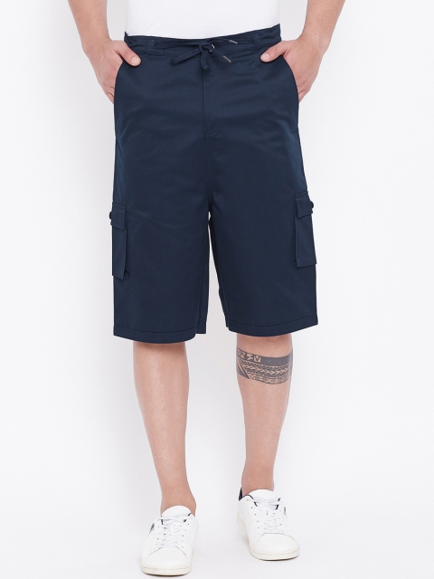 

Hypernation Men Navy Blue Solid Slim Fit Cargo Shorts