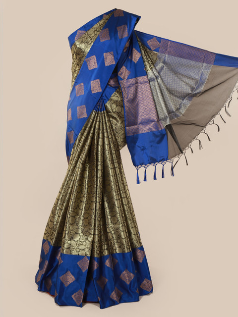 

Pothys Green & Blue Tissue Woven Design Saree With Tasseled Pallu