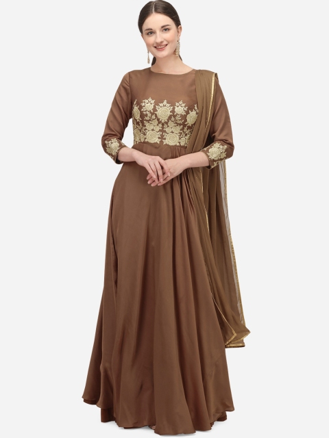 

NAKKASHI Women Brown Embroidered Gown Dress with Duaptta
