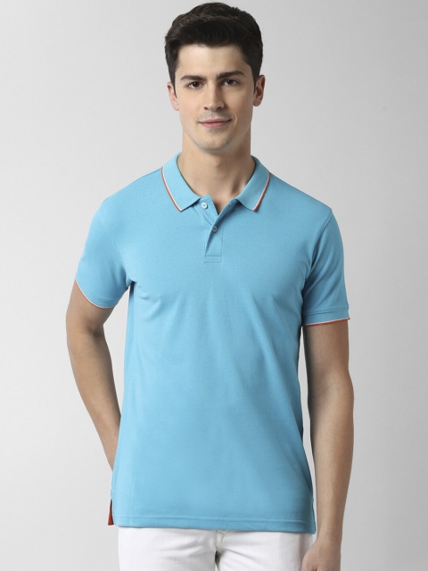 

Peter England Casuals Men Turquoise Blue Solid Polo Collar T-shirt