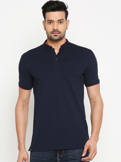 

Mufti Men Navy Blue Solid Mandarin Collar T-shirt