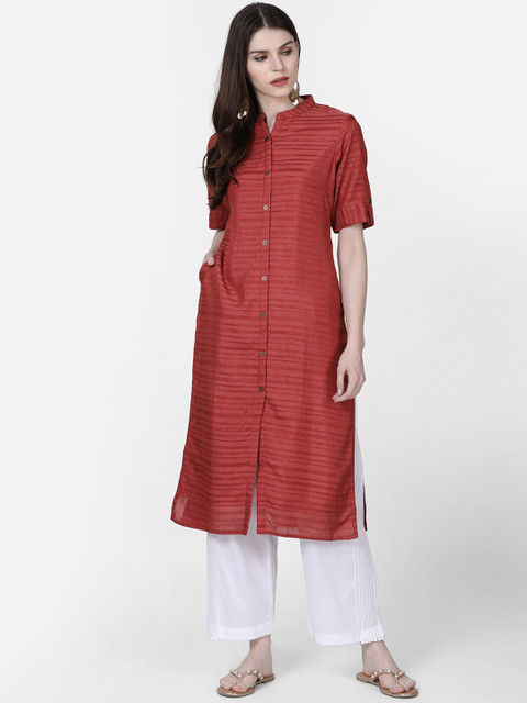 

Soch Women Rust Brown Striped Kurta