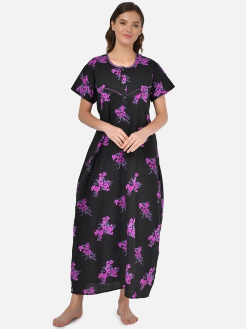 Klamotten Black & Purple Printed Maternity Nightdress