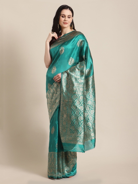 

Mitera Teal Silk Blend Woven Design Banarasi Saree
