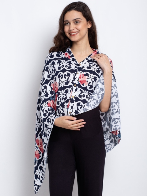 

Tiara Women Navy Blue & White Printed Waterfall Maternity Shrug