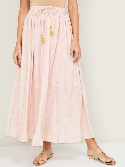 

Melange by Lifestyle Women Pink & Gold-Coloured Printed Flared Maxi Skirt