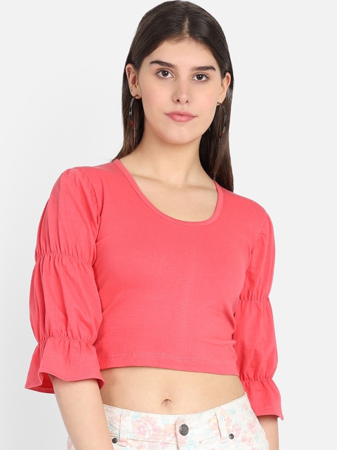 

Marzeni Pink Puff Sleeves Regular Crop Top