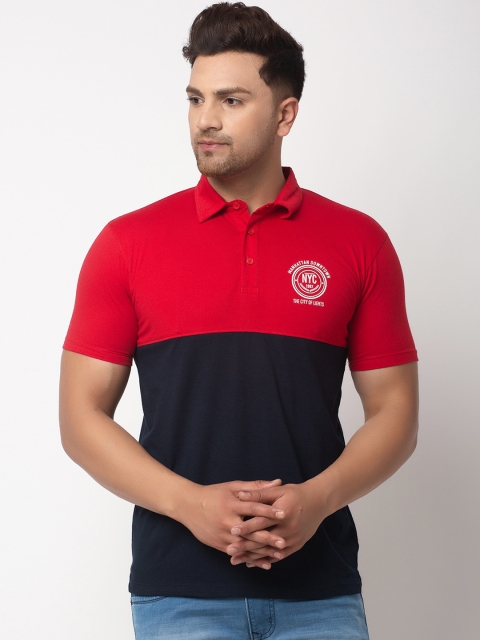 

WILD WEST Men Multicoloured Colourblocked Polo Collar T-shirt, Multi