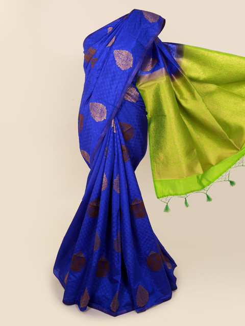 

Pothys Blue & Green Cotton Blend Woven Design Saree