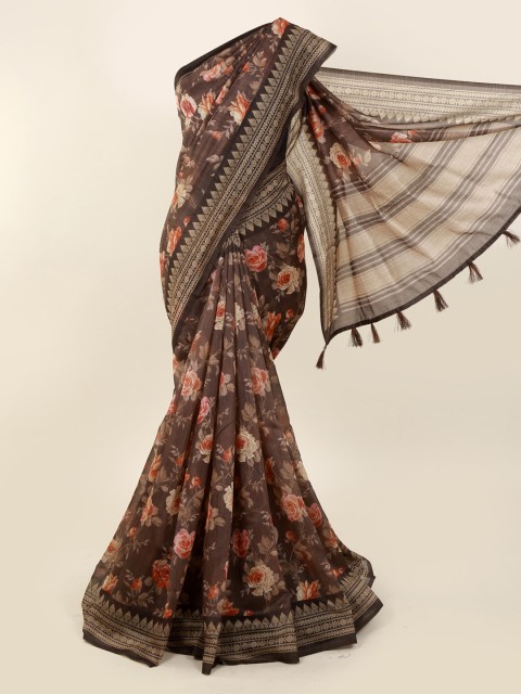 

Pothys Brown & Peach-Coloured Cotton Blend Printed Saree