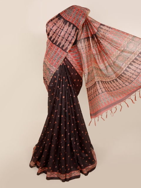 

Pothys Black & Red Cotton Blend Printed Saree With Tasseled Pallu