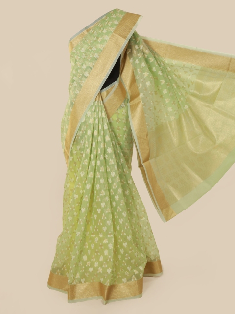 

Pothys Green & Gold-Toned Tissue Woven Design Saree