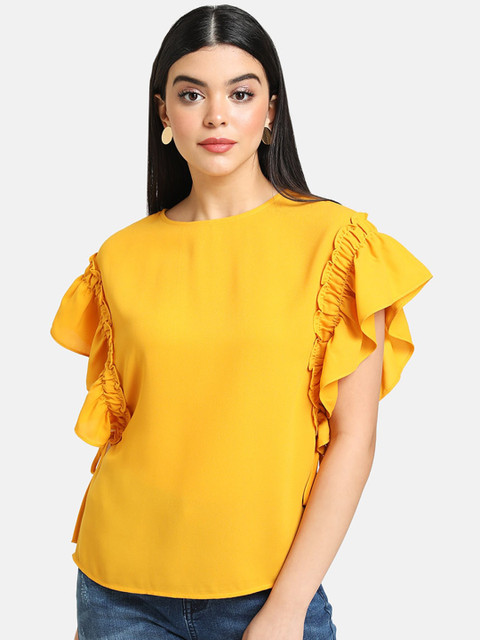 

Kazo Yellow Flutter Sleeves Regular Top
