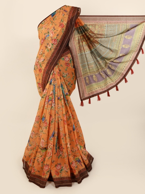 

Pothys Orange & Brown Cotton Blend Printed Saree