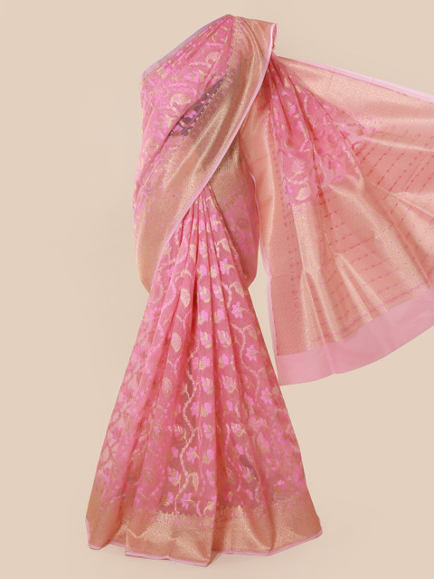 

Pothys Pink & Gold-Toned Tissue Woven Design Saree