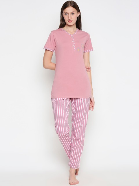 

XIN Women Pink & White Solid Night Suit